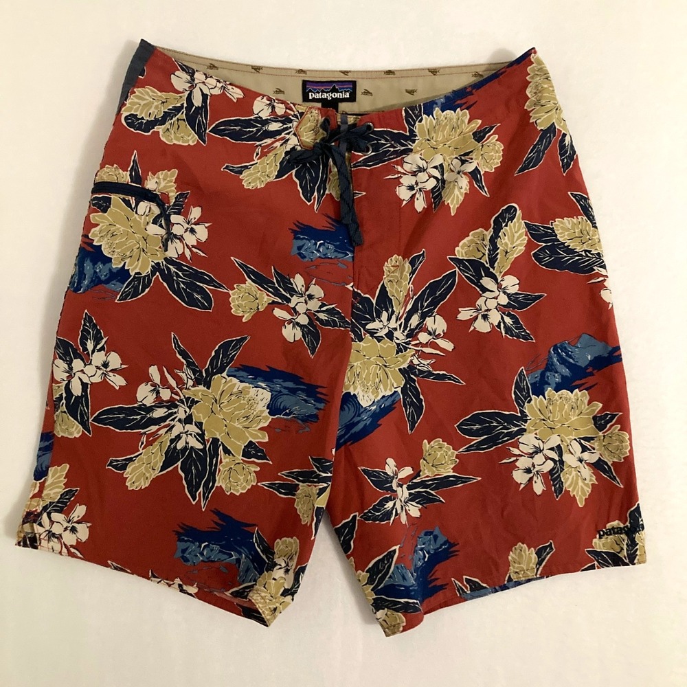 Patagonia Planing Board Shorts Mens Size 33 Swim Surf Trunks Floral Beach Travel